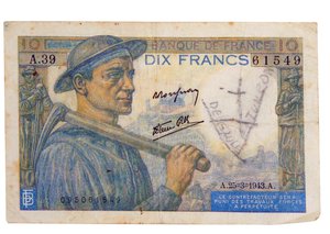 Polidor de notas de 10 francos de 1942 autorstwa Unbekannter Künstler