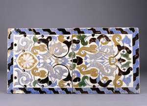 Panel z płytek ceramicznych cuerda seca z dynastii Nasrydów, z wzorem przeplatanych arabesek i palmet, koniec XIV lub XV wieku autorstwa Unbekannt