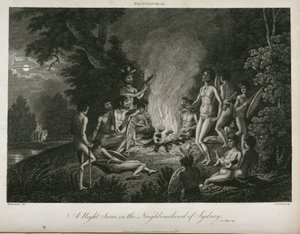 „Scena nocna w sąsiedztwie Sydney”, Australia, ok. 1798 r. autorstwa Unbekannt