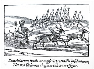 Sanie ciągnięte przez renifery na północnej Syberii autorstwa Unbekannt