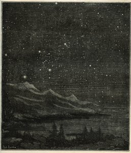 Gwiaździsta noc idealna do obserwacji nieba. Grawer z „Gwiazdy i inne osobliwości nieba” Camille Flammarion autorstwa Unbekannter Künstler