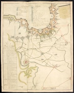Podbarwiony plan oblężenia działa. Dziennik oblężenia Bergen op Zoom przez Francuzów z 1747 r.; poprzedzone relacją o stanie francuskiej artylerii w tym czasie. autorstwa Unbekannter Künstler