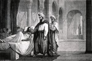 Abulcasis (936-1013), lekarz kalifa Al-Hakama II, w szpitalu w Kordobie (Hiszpania), rycina autorstwa Unbekannter Künstler