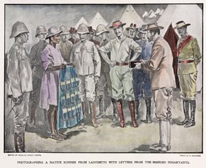 Afrykanin dostarczający listy żołnierzom brytyjskim podczas wojny burskiej, ok. 1900 autorstwa Unbekannt