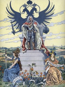 Alegoria „Gott erhalte Franz den Kaiser” (Boże chroń cesarza), około 1900 r. (Ilustracja) autorstwa Unbekannter Künstler
