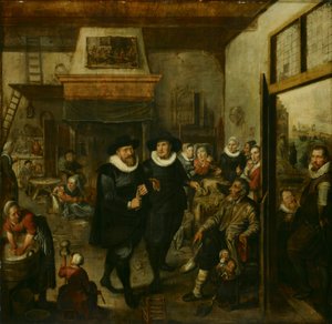 Almoner i sierżant policji odwiedzają biedną rodzinę, 1625-1630 autorstwa Unbekannt