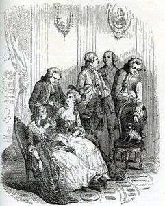 Wieczór w zamku Vaux-le-Vicomte za czasów króla Ludwika XV (1710-1774). XIX wiek (rycina z "Mysteres des vieux chateaux de France" autorstwa Le Francois) autorstwa Unbekannter Künstler