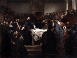 Leksykon anatomii. Andre Vesale (1514-1564), flamandzki anatom (Andrea Vesalius lub Andries Van Wesel) w Padwie (Padova), Włochy autorstwa Unbekannter Künstler