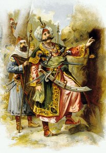 Arabian Nights: Ali Baba i czterdziestu złodziei: przywódca złodziei mówiący "Sezamie otwórz się", reklama "Le Bon Marche", ok. 1900 r. autorstwa Unbekannter Künstler