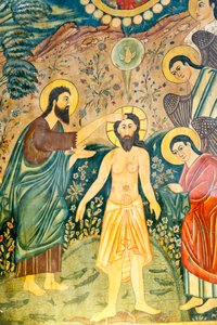 Ormiański Kościół Apostolski; Fresk; Chrzest Jezusa Chrystusa Jana Chrzciciela w Jordanie; Kościół Betlejem lub Kościół Bedkhem; dzielnica Julfa lub Jolfa; Isfahan; Iran; Azja autorstwa Unbekannt