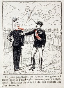 Armia nadająca pasy kapitanowi Dreyfusowi, ok. 1906 r. (rysunek) autorstwa Unbekannter Künstler
