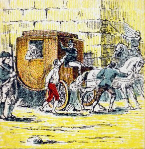 Aresztowanie Ludwika XVI i jego uciekającej rodziny w Varennes w dniu 21 czerwca 1791 r. Grawer w „Histoire de France”. Seria grafik reklamowych wydana na zlecenie Louit, 24 rue d
