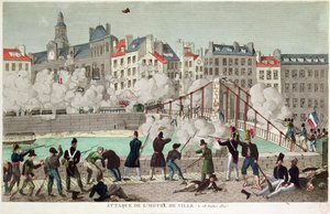 Atak na ratusz Paryża i bitwa pod mostem Arcola, 28 lipca 1830 (rycina) autorstwa Unbekannter Künstler