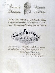 Babbage Dyplom honorowy przyznany Charlesowi Babbage autorstwa Unbekannt