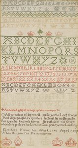 Sampler zespołu z alfabetem, cyframi i wersem, opracowany przez Elizabeth Howe autorstwa Unbekannt