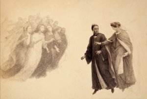 Beatrycze na firmamencie Raju wskazuje Dantemu grupę dusz. Ilustracja do Canto III Paradiso z Boskiej komedii Dantego Alighieri. Dzieło Franceso Scaramuzzy dedykowane władzom miejskim Florencji. autorstwa Unbekannter Künstler