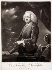 Benjamin Franklin, amerykański teoretyk elektryczności statycznej autorstwa Unbekannt