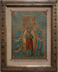 bevere. Kościół parafialny (Orkiestry św. Piotra). Wnętrze. Oddanie kolorowego nadruku. Szkoła S Lucas Gandawa, własność 1875, WZ Dreyt Bruges. Neogotyk. autorstwa Unbekannt