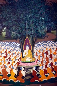 Budda naucza uczniów, fresk ścienny, świątynia Wat Botum, Phnom Penh, 2022 (zdjęcie) autorstwa Unbekannter Künstler