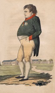 Karykatura Napoleona Bonaparte na św. Helenie wykonana na dwa miesiące przed śmiercią 5 maja autorstwa Unbekannt