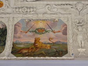 Fresk na suficie w nawie kościoła św. Katarzyny, alegoryczne przedstawienia zwycięstw cesarza Leopolda I nad Turkami, Mauzoleum Habsburgów, Graz, Styria, Austria, Europa (zdjęcie) autorstwa Unbekannter Künstler