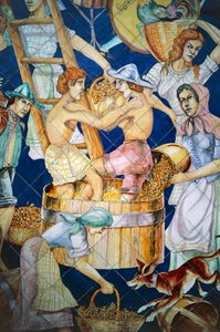 Płytka ceramiczna przedstawiająca zbiory, Vietri sul Mare, Kampania, Włochy, Detail autorstwa William M. Timlin