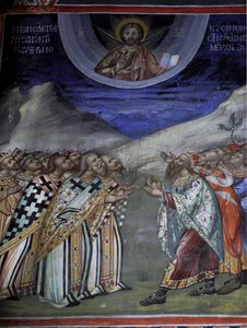 Chrystus w chwale kontrolujący siły doczesne i duchowe Bizantyjski fresk z klasztoru Agios Ioannis Lampadistis, Saint-John Lampadistis XI wiek Cypr Malowane kościoły UNESCO Troodos, Cypr autorstwa William M. Timlin