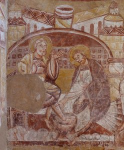 Kościół (Église Saint-Martin). Wnętrze. Malowidła ścienne (fresk). Północna ściana chóru. Szczegół. mycie stóp. XII wiek. autorstwa Unbekannt