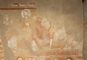 Kościół (Église Saint-Martin). Wnętrze. Malowidła ścienne (fresk). Zachodnia ściana nawy. Szczegół. Apostołowie. XII wiek. autorstwa Unbekannt