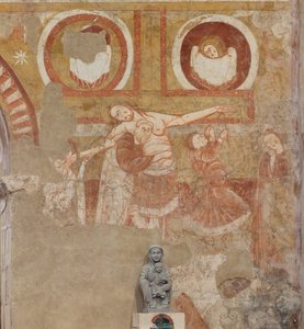 Kościół (Église Saint-Martin). Wnętrze. Malowidła ścienne (fresk). Zachodnia ściana nawy. Szczegół. Zejście z krzyża. XII wiek. autorstwa Unbekannt