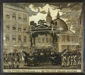 Pamiątkowa chusteczka z napisem "Kondukt pogrzebowy lorda wicehrabiego Horatio Nelsona (1758-1805), 9 stycznia". autorstwa Unbekannter Künstler