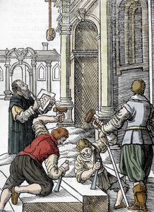 Budowa katedry, kamieniarze w XIII XIV wieku (rycina) autorstwa Unbekannter Künstler