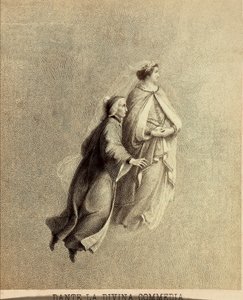 Dante i Beatrycze lecący przez firmament Raju. Ilustracja do Canto I Paradiso z Boskiej komedii Dantego Alighieri. Dzieło Franceso Scaramuzzy dedykowane władzom miejskim Florencji. autorstwa Unbekannter Künstler