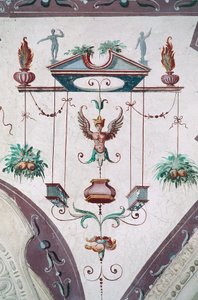 Detal sufitu Hall of Grotesques (XVI wiek), zamek Della Manta, Manta (Cuneo), Piemont, Włochy autorstwa Benjamin Baud