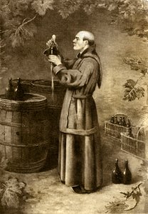 Dom Perignon odkrywający mech w latach 1714 - początek XX wieku (rycina)