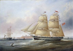 Podwójny portret łodzi "Mary Ann", przedstawionej w ujściu rzeki Tyne (lub Tinea, Anglia). Olej na płótnie autorstwa Unbekannter Künstler