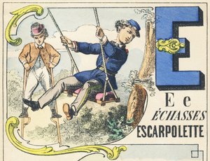 E : echasses, escarpolette - alfabet gier, c.1890 (ilustracja) autorstwa Unbekannt