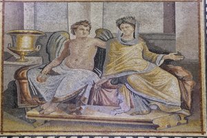Eros i Psyche, mozaika z Zeugmy, Zeugma Mosaic Museum, Gaziantep, region południowo-wschodniej Anatolii, Anatolia, Turcja, Azja autorstwa Unbekannter Künstler