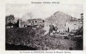 I wojna światowa (1914-1918) - Kampania Wschodnia: Fontanna Negocani w Serbii (obecnie Macedoina) - pocztówka autorstwa William M. Timlin