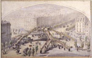 Kładka dla pieszych w Paryżu, ok. 1880 r. (rysunek) autorstwa Unbekannter Künstler