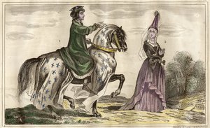 Król francuski Karol IV (1322) i Jeanne de Flandre (1295-1374) hrabina Montfort (1340), grawerowanie przez Rebel autorstwa Unbekannt