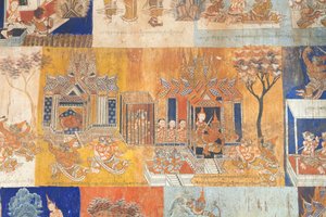 Freski zdobiące ściany Wat Bo przedstawiające sceny z Reamker, Siem Reap, Kambodża (zdjęcie) autorstwa Unbekannter Künstler
