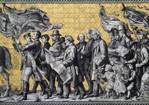Furstenzug, czyli procesja książąt na Augustus Strasse, z 25 000 kafli miśnieńskich, detal, Drezno, Saksonia, Niemcy autorstwa Benjamin Baud