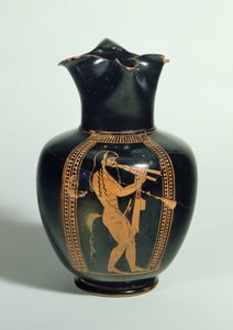 GR.126-1864 Oinochoe, ozdobiony Satyrem grającym na podwójnych fletach, Czerwona figura Attic, Ateny, Grek, 520 pne (glina) autorstwa Unbekannt