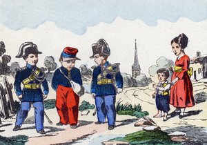 Żandarmi. Grawerowanie „Dziecięcy alfabet wojskowy””. Zdjęcie Pont-a-Mousson, około 1890. 20 stron. Słońce: 28,5x21 cm autorstwa Unbekannt