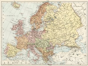 Mapa geograficzna Europy w latach 70. XIX wieku. XIX wieku - kolorowa litografia autorstwa Unbekannter Künstler