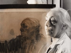 Niemiecka malarka, graficzka i rzeźbiarka Kaethe Kollwitz, Niemcy około 1940 (zdjęcie czarno-białe) autorstwa Unbekannter Künstler