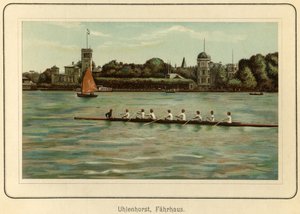 Niemcy, Hamburg, prom Uhlenhorst w pobliżu jeziora Alster, ilustracja z : "Ansichten-Album Hamburg" (widoki z Hamburga), opublikowane przez C. Schneider, Berlin NW ok. 1890 r. (litografia) autorstwa Unbekannter Künstler