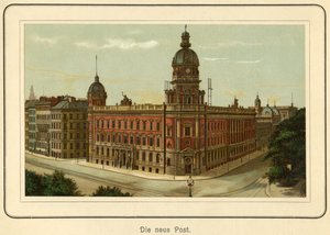 Niemcy, Hamburg, nowy budynek poczty, ilustracja z : "Ansichten-Album Hamburg" (widoki z Hamburga), opublikowane przez C. Schneider, Berlin NW, ok. 1890 (litografia) autorstwa Unbekannter Künstler