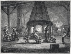Szklarstwo w drugiej połowie XIX wieku: dzieci pracują, ok. 1880 r. (rycina) autorstwa Unbekannter Künstler